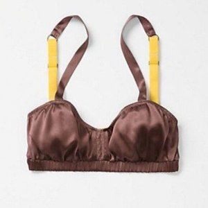 Anthropologie Bra S M ELOISE Silk SUN RAY Cocoa Brown Lace Yellow Bralette NWT